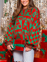 Load image into Gallery viewer, Women Christmas Candy Cane Contrast Round Neck Sweater