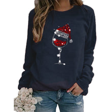 Load image into Gallery viewer, Clothing Christmas Women's Sweater Christmas Hat Red Wine Glass Graphic Print Crew Neck Long-sleeved Sweater