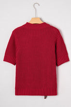 Load image into Gallery viewer, Red Plaid Lace-Up Puff Sleeve Sweater