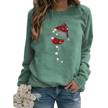 Load image into Gallery viewer, Clothing Christmas Women's Sweater Christmas Hat Red Wine Glass Graphic Print Crew Neck Long-sleeved Sweater