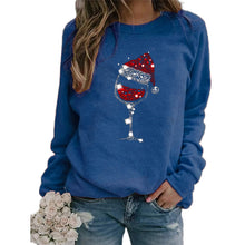 Load image into Gallery viewer, Clothing Christmas Women's Sweater Christmas Hat Red Wine Glass Graphic Print Crew Neck Long-sleeved Sweater