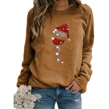 Load image into Gallery viewer, Clothing Christmas Women's Sweater Christmas Hat Red Wine Glass Graphic Print Crew Neck Long-sleeved Sweater