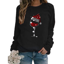 Load image into Gallery viewer, Clothing Christmas Women's Sweater Christmas Hat Red Wine Glass Graphic Print Crew Neck Long-sleeved Sweater