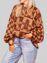 Load image into Gallery viewer, Women Christmas Gingerbread Man Round Neck Drop Shoulder Sweater