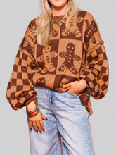 Load image into Gallery viewer, Women Christmas Gingerbread Man Round Neck Drop Shoulder Sweater