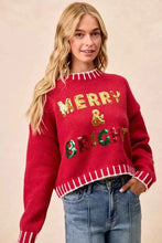 Load image into Gallery viewer, Red Christmas Theme Sequin Lettering Sweater by BiBi