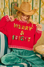 Load image into Gallery viewer, Red Christmas Theme Sequin Lettering Sweater by BiBi