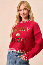 Load image into Gallery viewer, Red Christmas Theme Sequin Lettering Sweater by BiBi
