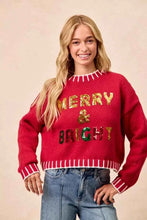 Load image into Gallery viewer, Red Christmas Theme Sequin Lettering Sweater by BiBi