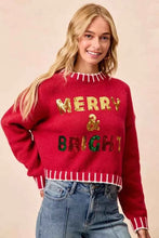 Load image into Gallery viewer, Red Christmas Theme Sequin Lettering Sweater by BiBi