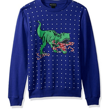 Load image into Gallery viewer, Alex Stevens Mens Candy Cane T-rex Ugly Christmas Sweater