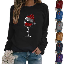 Load image into Gallery viewer, Clothing Christmas Women's Sweater Christmas Hat Red Wine Glass Graphic Print Crew Neck Long-sleeved Sweater
