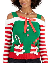 Load image into Gallery viewer, Planet Gold Juniors Cold-Shoulder Holiday Sweater, Size 2X

