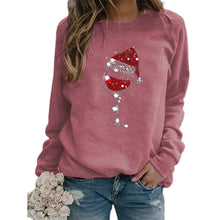 Load image into Gallery viewer, Clothing Christmas Women's Sweater Christmas Hat Red Wine Glass Graphic Print Crew Neck Long-sleeved Sweater
