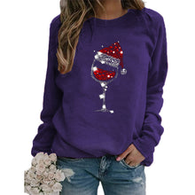 Load image into Gallery viewer, Clothing Christmas Women's Sweater Christmas Hat Red Wine Glass Graphic Print Crew Neck Long-sleeved Sweater
