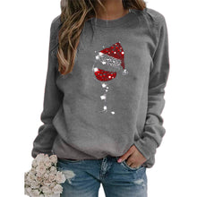 Load image into Gallery viewer, Clothing Christmas Women's Sweater Christmas Hat Red Wine Glass Graphic Print Crew Neck Long-sleeved Sweater
