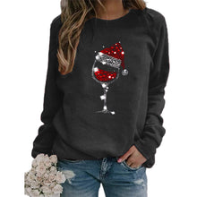 Load image into Gallery viewer, Clothing Christmas Women's Sweater Christmas Hat Red Wine Glass Graphic Print Crew Neck Long-sleeved Sweater
