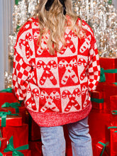 Load image into Gallery viewer, Women Christmas Candy Cane Contrast Round Neck Sweater
