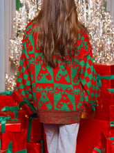 Load image into Gallery viewer, Women Christmas Candy Cane Contrast Round Neck Sweater
