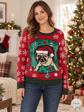 Load image into Gallery viewer, Ugly Christmas Sweater Company Women's Pug Holiday Sweater – Red, XL

