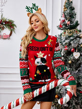Load image into Gallery viewer, Women Cat Christmas Element Round Neck Long Sleeve Sweater
