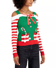 Load image into Gallery viewer, Planet Gold Juniors Cold-Shoulder Holiday Sweater, Size 2X
