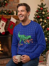 Load image into Gallery viewer, Alex Stevens Mens Candy Cane T-rex Ugly Christmas Sweater
