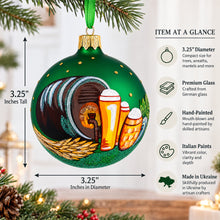 Load image into Gallery viewer, Beer Barrel Glass Ball Christmas Ornament – Beer Lover's Holiday DécorInches
