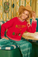 Load image into Gallery viewer, Red Christmas Theme Sequin Lettering Sweater by BiBi

