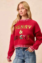 Load image into Gallery viewer, Red Christmas Theme Sequin Lettering Sweater by BiBi
