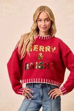 Load image into Gallery viewer, Red Christmas Theme Sequin Lettering Sweater by BiBi
