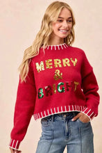 Load image into Gallery viewer, Red Christmas Theme Sequin Lettering Sweater by BiBi
